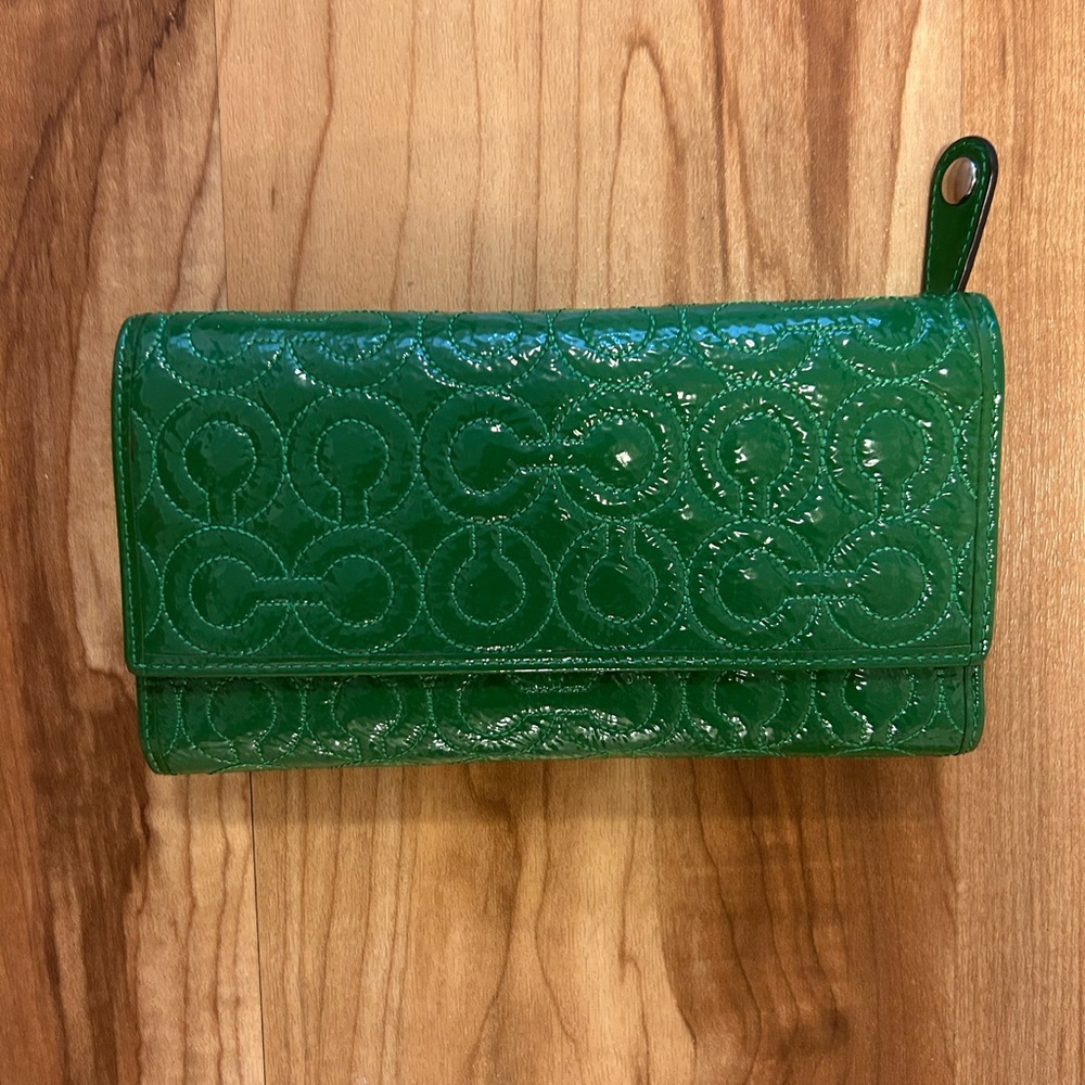 Green coach large wallet with cheque book insert